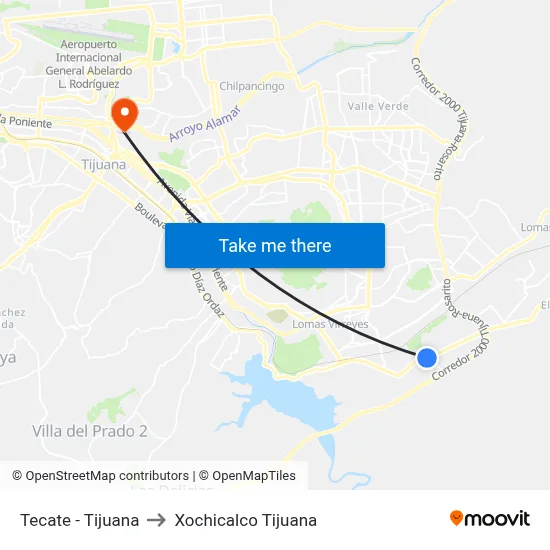 Tecate - Tijuana to Xochicalco Tijuana map