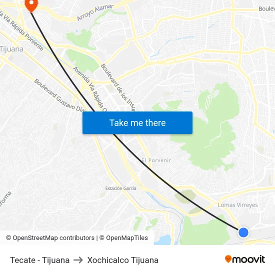 Tecate - Tijuana to Xochicalco Tijuana map