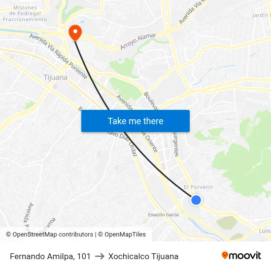 Fernando Amilpa, 101 to Xochicalco Tijuana map