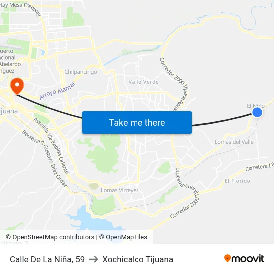 Calle De La Niña, 59 to Xochicalco Tijuana map