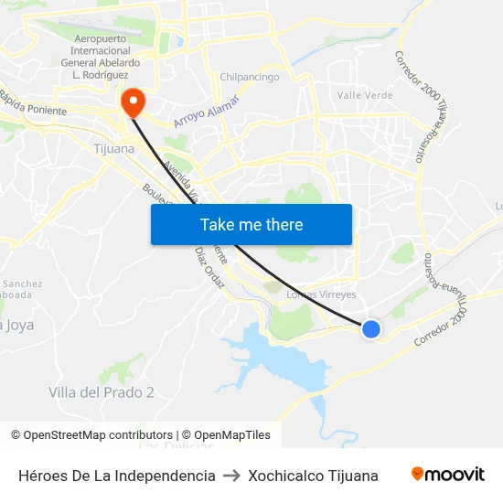 Héroes De La Independencia to Xochicalco Tijuana map