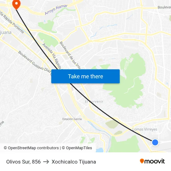 Olivos Sur, 856 to Xochicalco Tijuana map