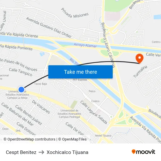 Cespt Benitez to Xochicalco Tijuana map