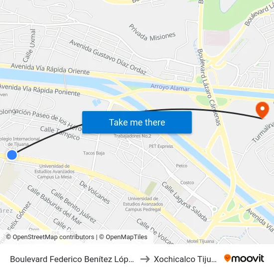 Boulevard Federico Benítez López, 3 to Xochicalco Tijuana map
