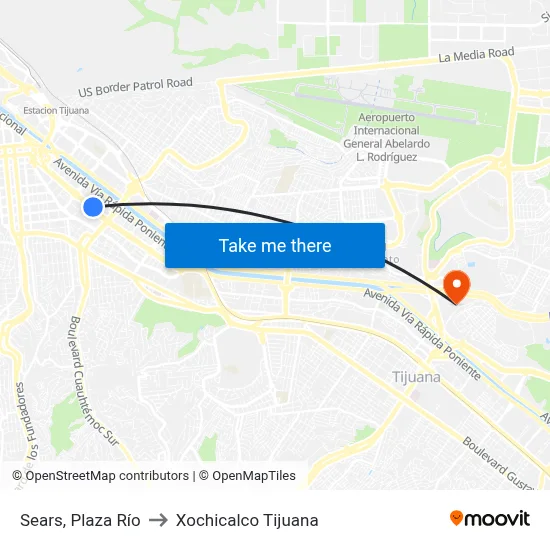 Sears, Plaza Río to Xochicalco Tijuana map