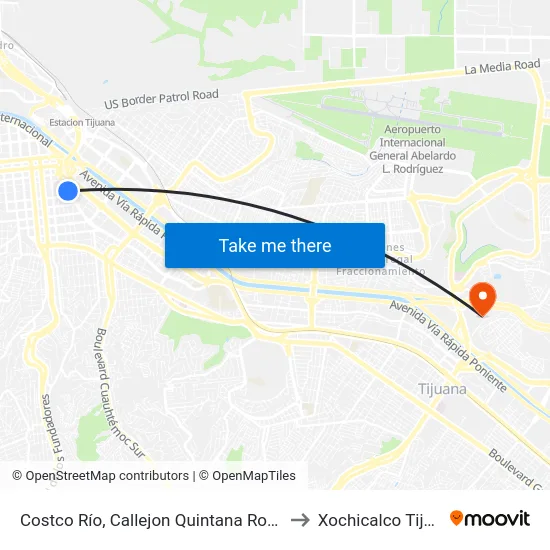 Costco Río, Callejon Quintana Roo, 9041 to Xochicalco Tijuana map