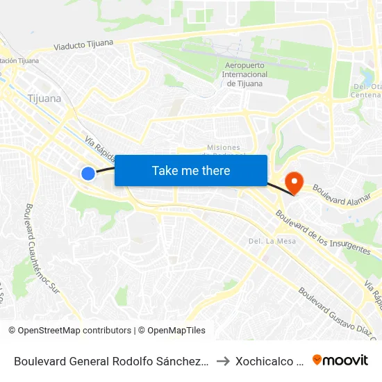 Boulevard General Rodolfo Sánchez Taboada, 10713 to Xochicalco Tijuana map