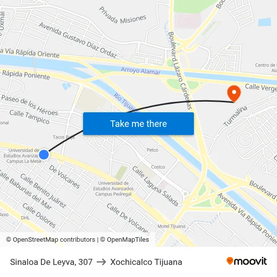 Sinaloa De Leyva, 307 to Xochicalco Tijuana map