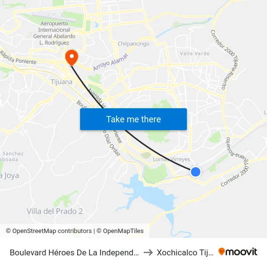 Boulevard Héroes De La Independencia, 53 to Xochicalco Tijuana map