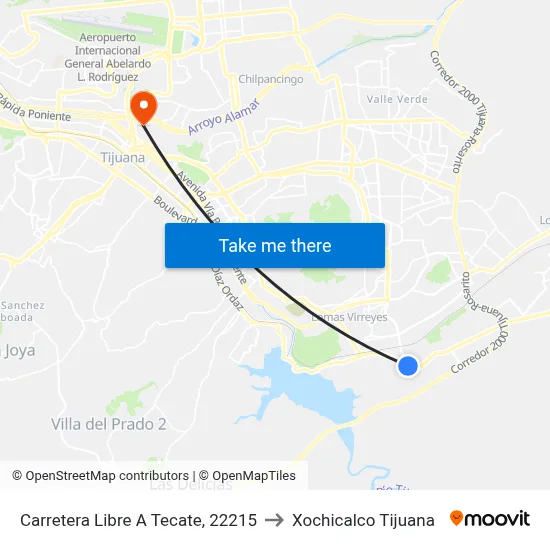 Carretera Libre A Tecate, 22215 to Xochicalco Tijuana map