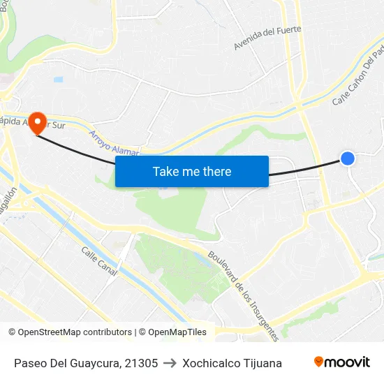 Paseo Del Guaycura, 21305 to Xochicalco Tijuana map