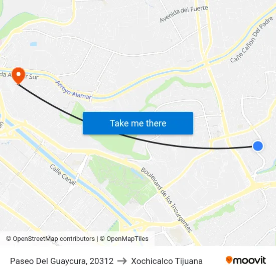 Paseo Del Guaycura, 20312 to Xochicalco Tijuana map