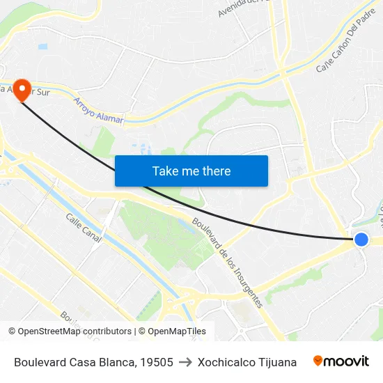 Boulevard Casa Blanca, 19505 to Xochicalco Tijuana map