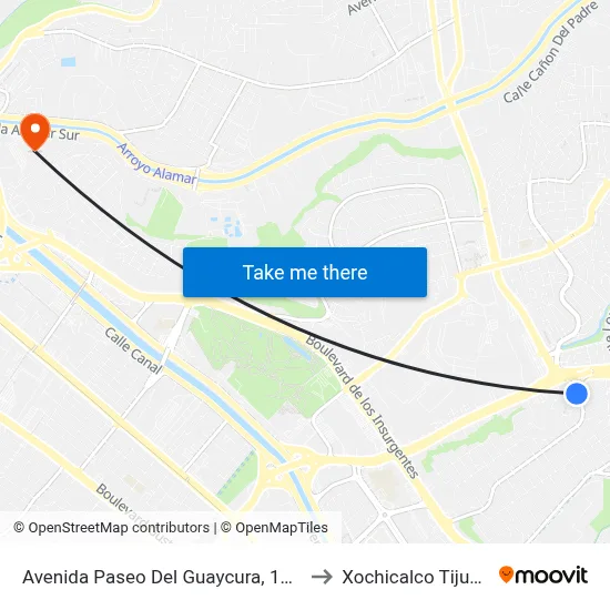 Avenida Paseo Del Guaycura, 16250 to Xochicalco Tijuana map
