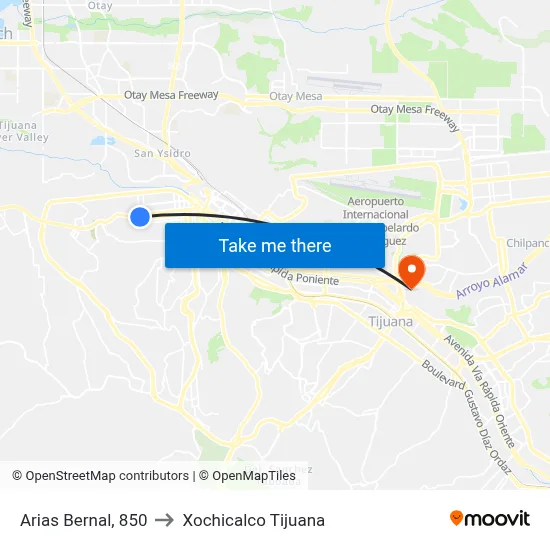 Arias Bernal, 850 to Xochicalco Tijuana map