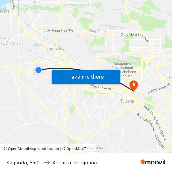 Segunda, 5601 to Xochicalco Tijuana map