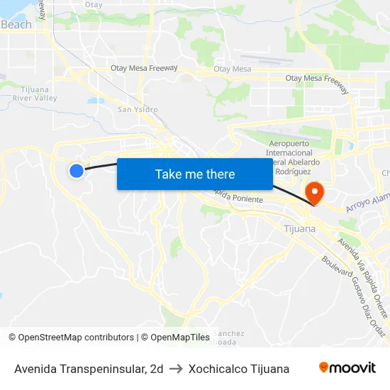 Avenida Transpeninsular, 2d to Xochicalco Tijuana map