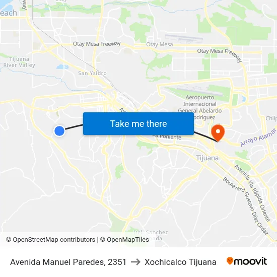 Avenida Manuel Paredes, 2351 to Xochicalco Tijuana map