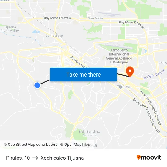 Pirules, 10 to Xochicalco Tijuana map