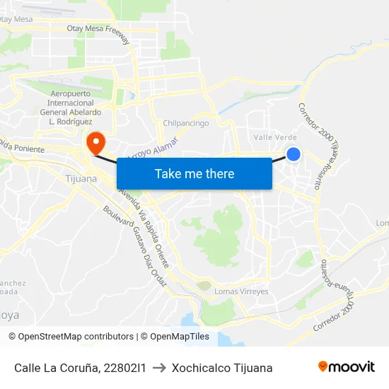 Calle La Coruña, 22802l1 to Xochicalco Tijuana map