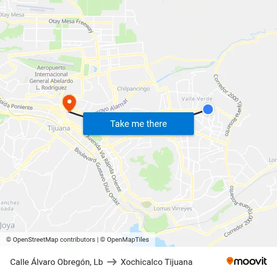 Calle Álvaro Obregón, Lb to Xochicalco Tijuana map