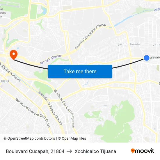 Boulevard Cucapah, 21804 to Xochicalco Tijuana map