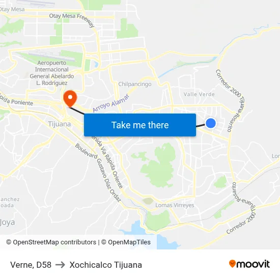 Verne, D58 to Xochicalco Tijuana map
