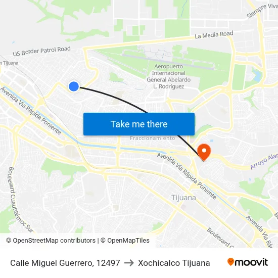 Calle Miguel Guerrero, 12497 to Xochicalco Tijuana map