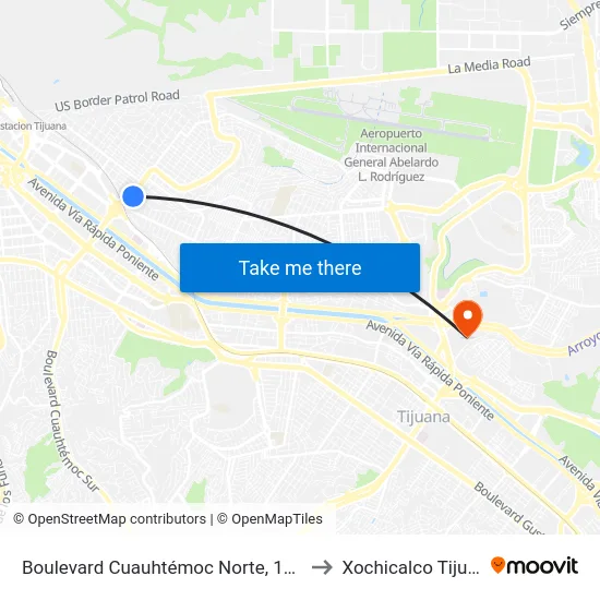 Boulevard Cuauhtémoc Norte, 1607_A to Xochicalco Tijuana map