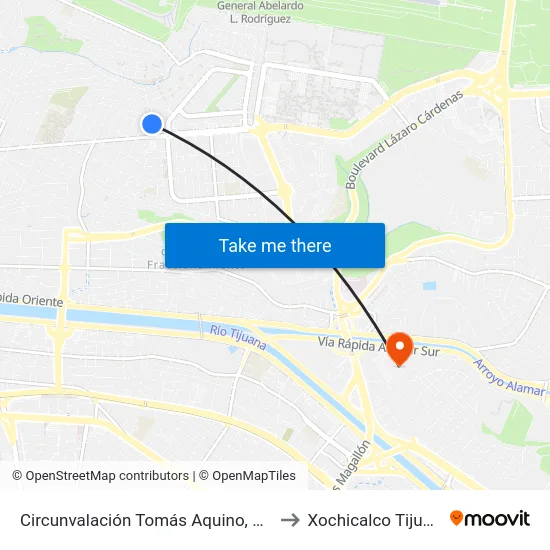 Circunvalación Tomás Aquino, 25_1 to Xochicalco Tijuana map