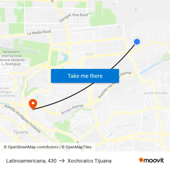 Latinoamericana, 430 to Xochicalco Tijuana map