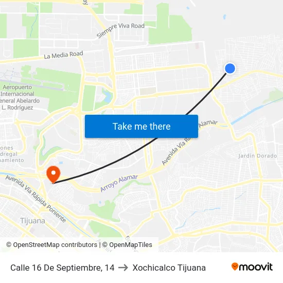 Calle 16 De Septiembre, 14 to Xochicalco Tijuana map
