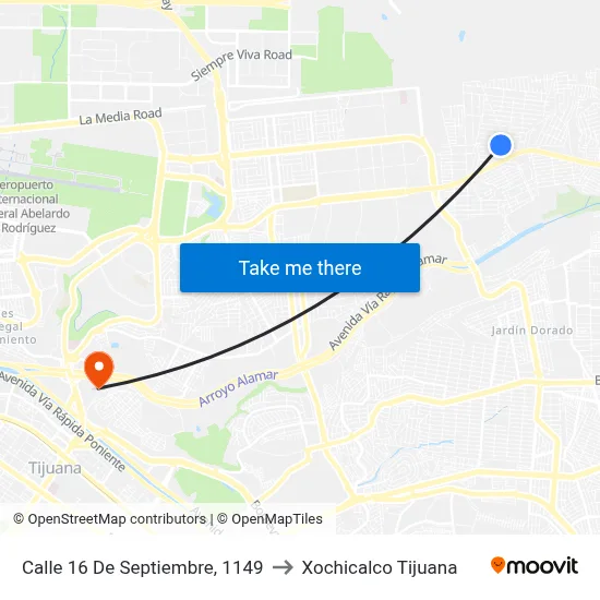 Calle 16 De Septiembre, 1149 to Xochicalco Tijuana map