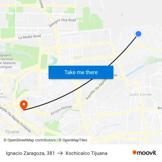 Ignacio Zaragoza, 381 to Xochicalco Tijuana map