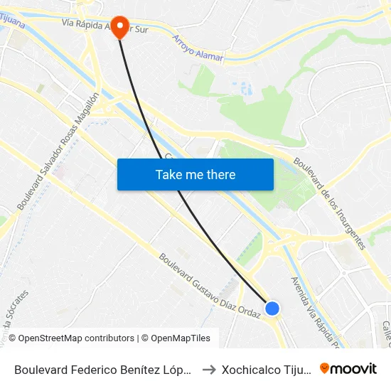 Boulevard Federico Benítez López, 30 to Xochicalco Tijuana map