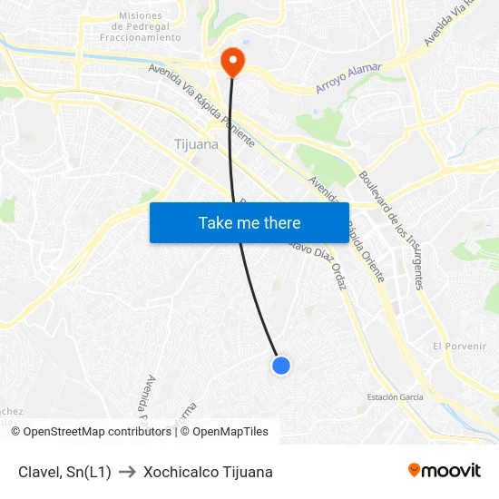 Clavel, Sn(L1) to Xochicalco Tijuana map
