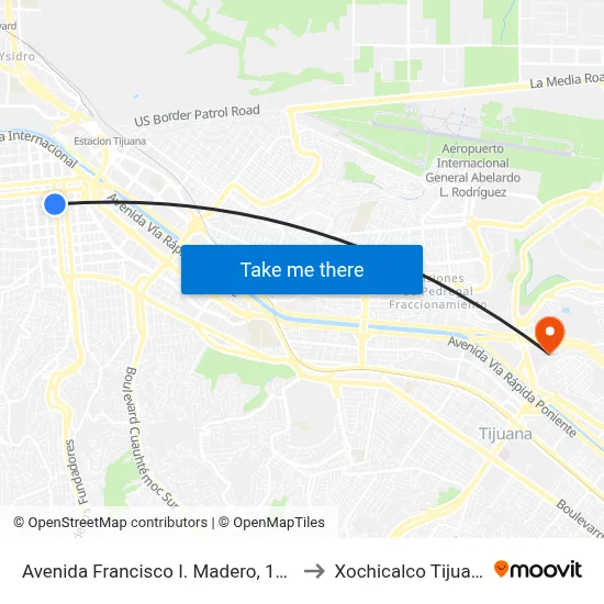 Avenida Francisco I. Madero, 1065 to Xochicalco Tijuana map