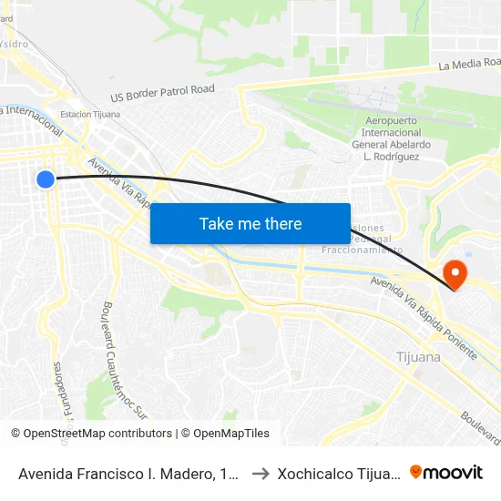 Avenida Francisco I. Madero, 1271 to Xochicalco Tijuana map