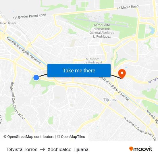 Telvista Torres to Xochicalco Tijuana map