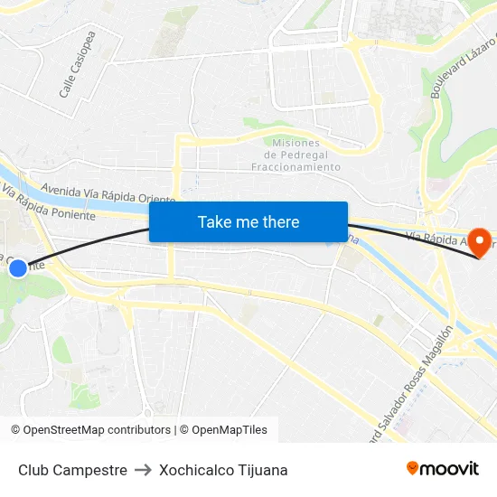 Club Campestre to Xochicalco Tijuana map