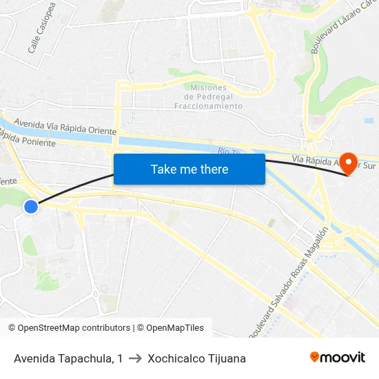 Avenida Tapachula, 1 to Xochicalco Tijuana map