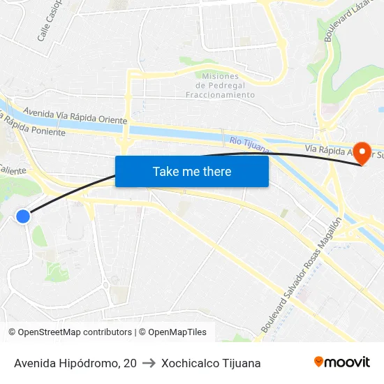 Avenida Hipódromo, 20 to Xochicalco Tijuana map