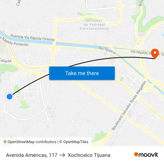 Avenida Américas, 117 to Xochicalco Tijuana map