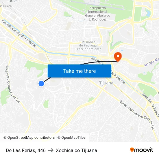 De Las Ferias, 446 to Xochicalco Tijuana map