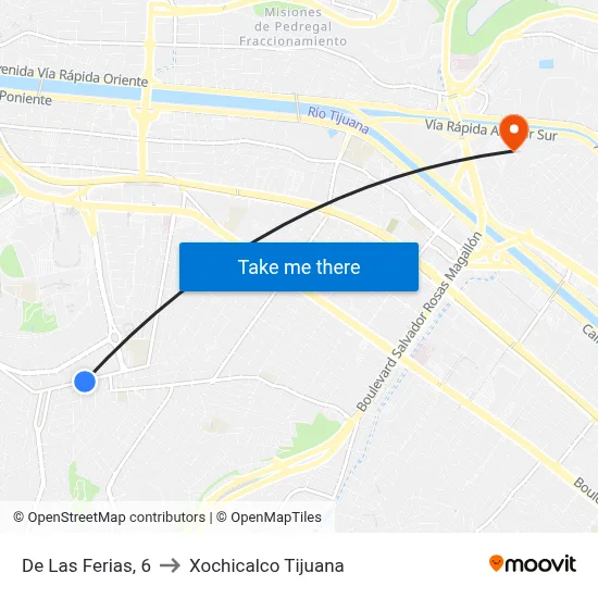 De Las Ferias, 6 to Xochicalco Tijuana map