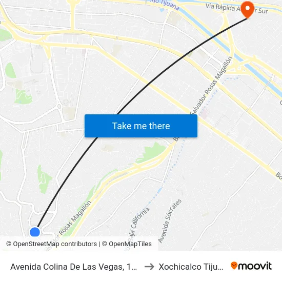 Avenida Colina De Las Vegas, 12235 to Xochicalco Tijuana map