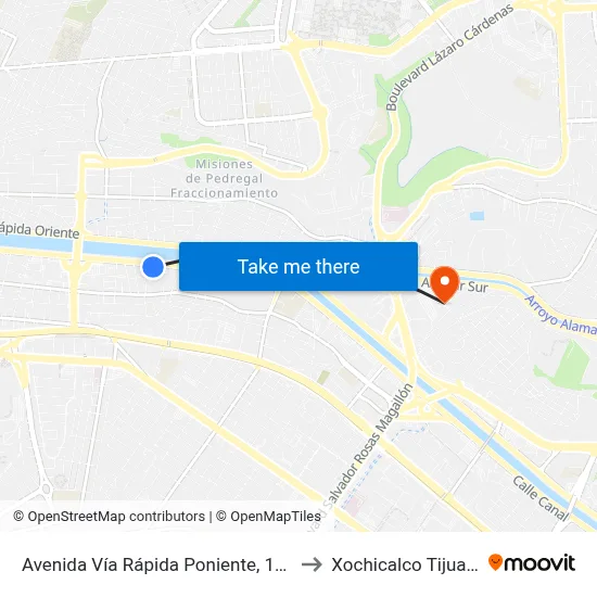 Avenida Vía Rápida Poniente, 1302 to Xochicalco Tijuana map