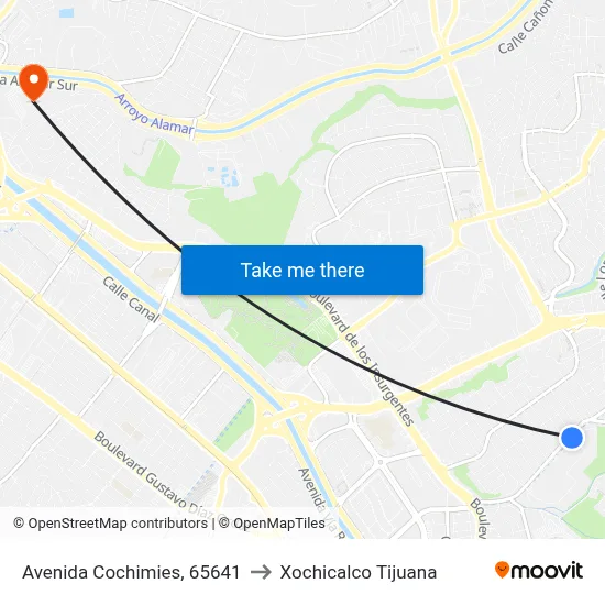 Avenida Cochimies, 65641 to Xochicalco Tijuana map