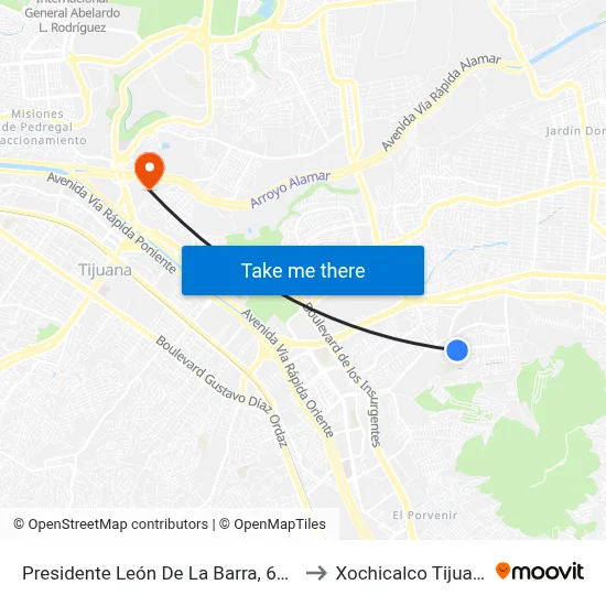 Presidente León De La Barra, 6304 to Xochicalco Tijuana map
