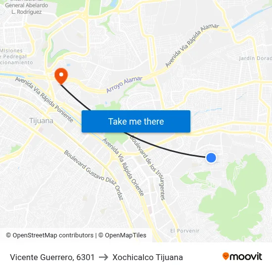 Vicente Guerrero, 6301 to Xochicalco Tijuana map